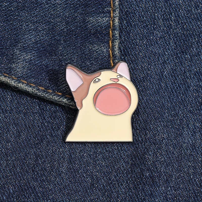 Broche bonito de boca aberta gato, Esmalte Pins, emblema animal