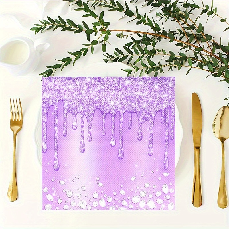 10-20personnes utilisent violet thème bébé fille fête d'anniversaire  décorations diamant assiette en papier serviette nappe enfants adultes fête  Suppli
