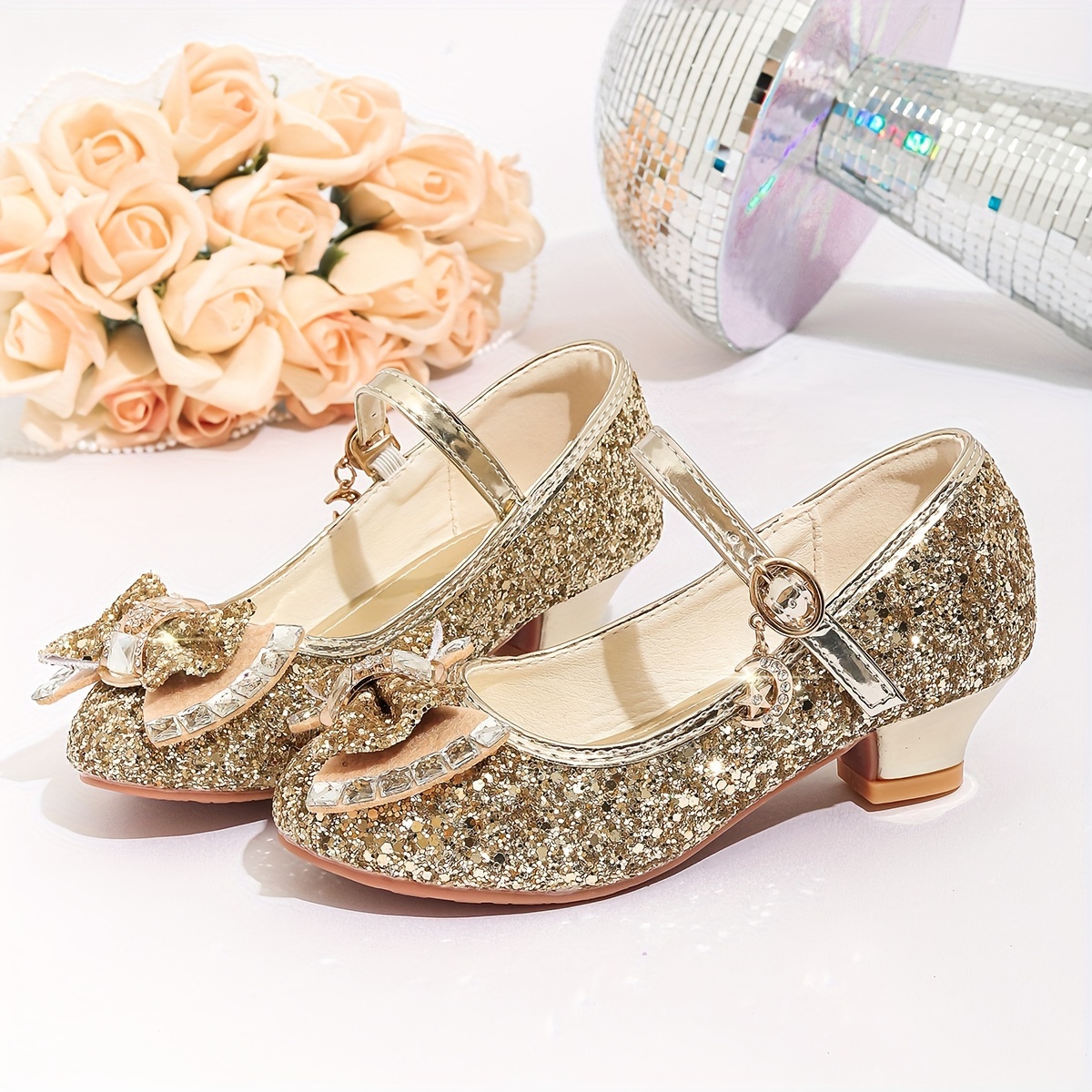 Zapatos de princesa con lentejuelas brillantes para niñas pequeñas, zapatos  de princesa dorados y plateados para