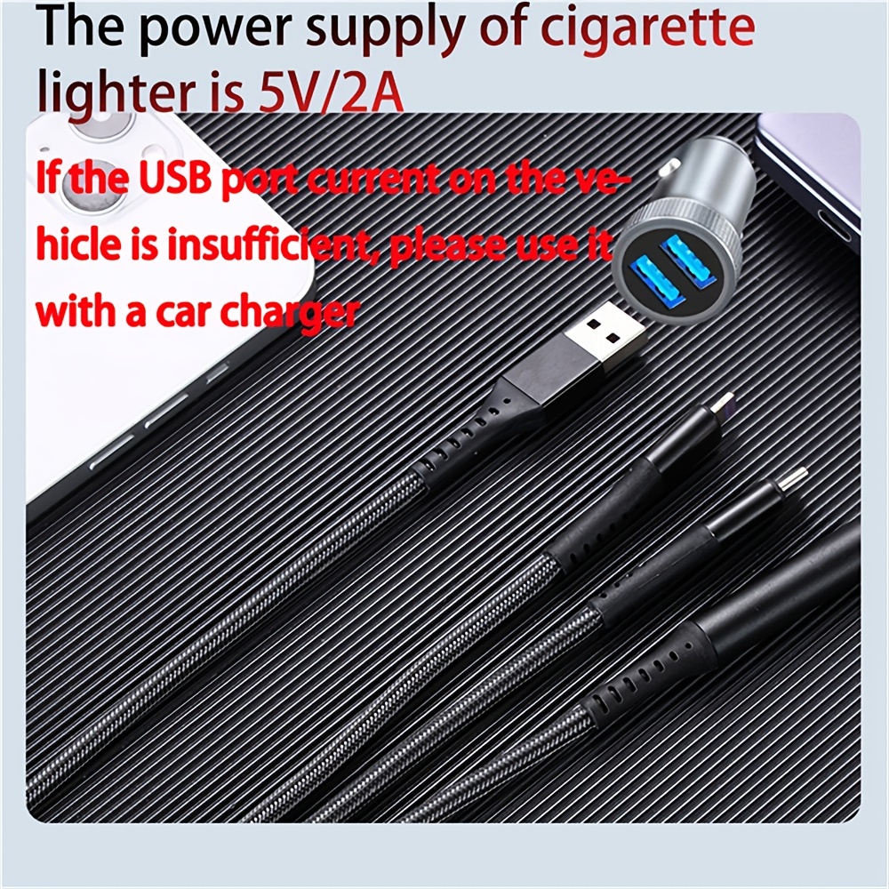 Moblie Phone Charge Cable 3 In 1 USB Cable With Vehicle Cigarette Lighter Iphone Interface Type C