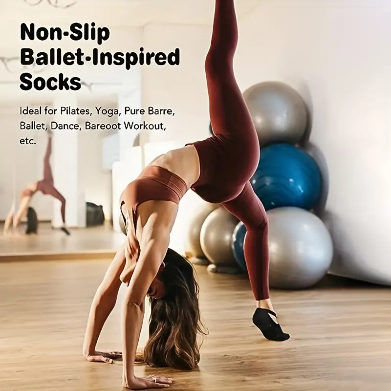 Yoga Socks for Women Non-Slip Grips & Straps for Pilates, Pure Barre,  Ballet, Dance, Barefoot Workout Yoga Socks (4 Pairs)