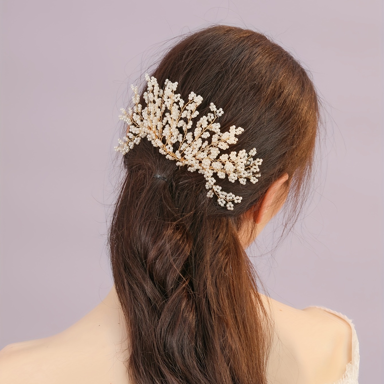 Boho Pearl Gold Leaf Dainty Bridal Headpiece