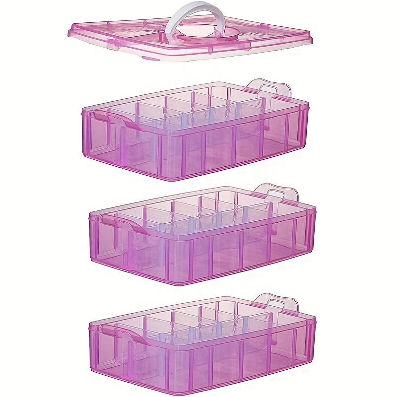 Craft Storage Organizer,Sewing Box,3-Tier Plastic Organizer Box with  Dividers, Storage Containers with 30 Compartments(Adjustable) for  Organizing Art