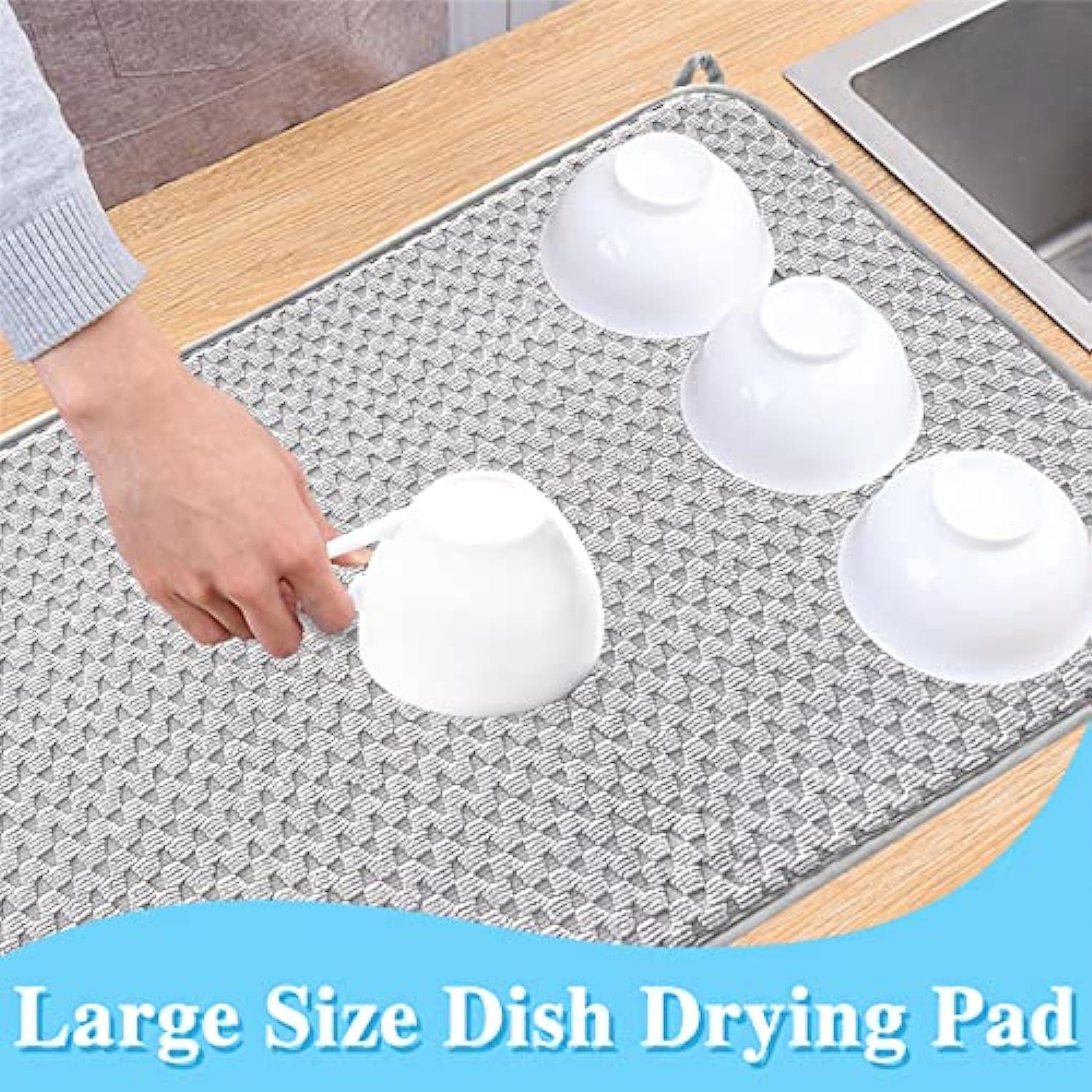 2 Pack Microfiber Dish Drying Mat,24*17 inch Absorbent Dish Drainer Kitchen  Counter,Large Size Dish Drying Pad for Countertops,Sinks,Draining