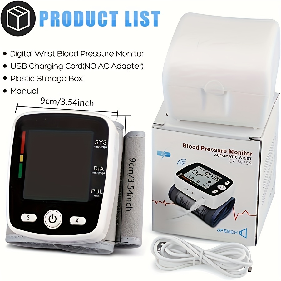 Upper Arm Blood Pressure Monitor, USB Rechargeable Accurate Automatic Arm  Cuff Digital BP Machine with Power Cable, Large LCD Display, Voice