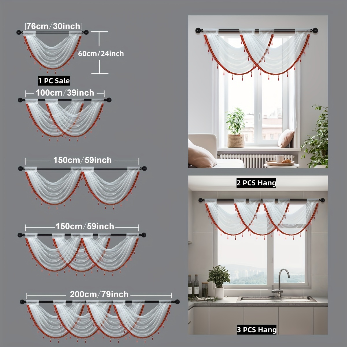 1pc Translucent White Valance With Beads Lace Macrame Curtain Head,  Minimalist Wave Mantle, Rod Pocket Short Valance, For Living Room Bedroom  Window D