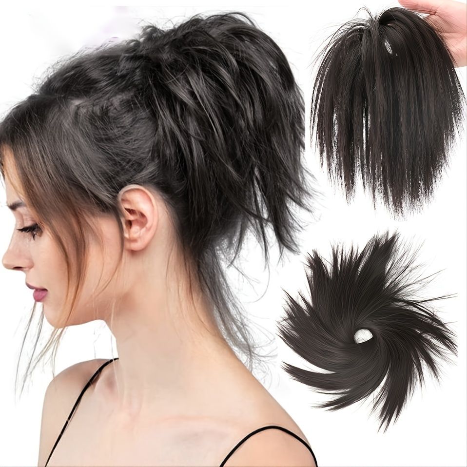 Synthetic Messy Bun Fake Hair Curly Donut Scrunchie Chignon Updo Hairpieces  Bands Bundle Tail Elastic Black Hair For Women - Beauty & Personal Care -  Temu