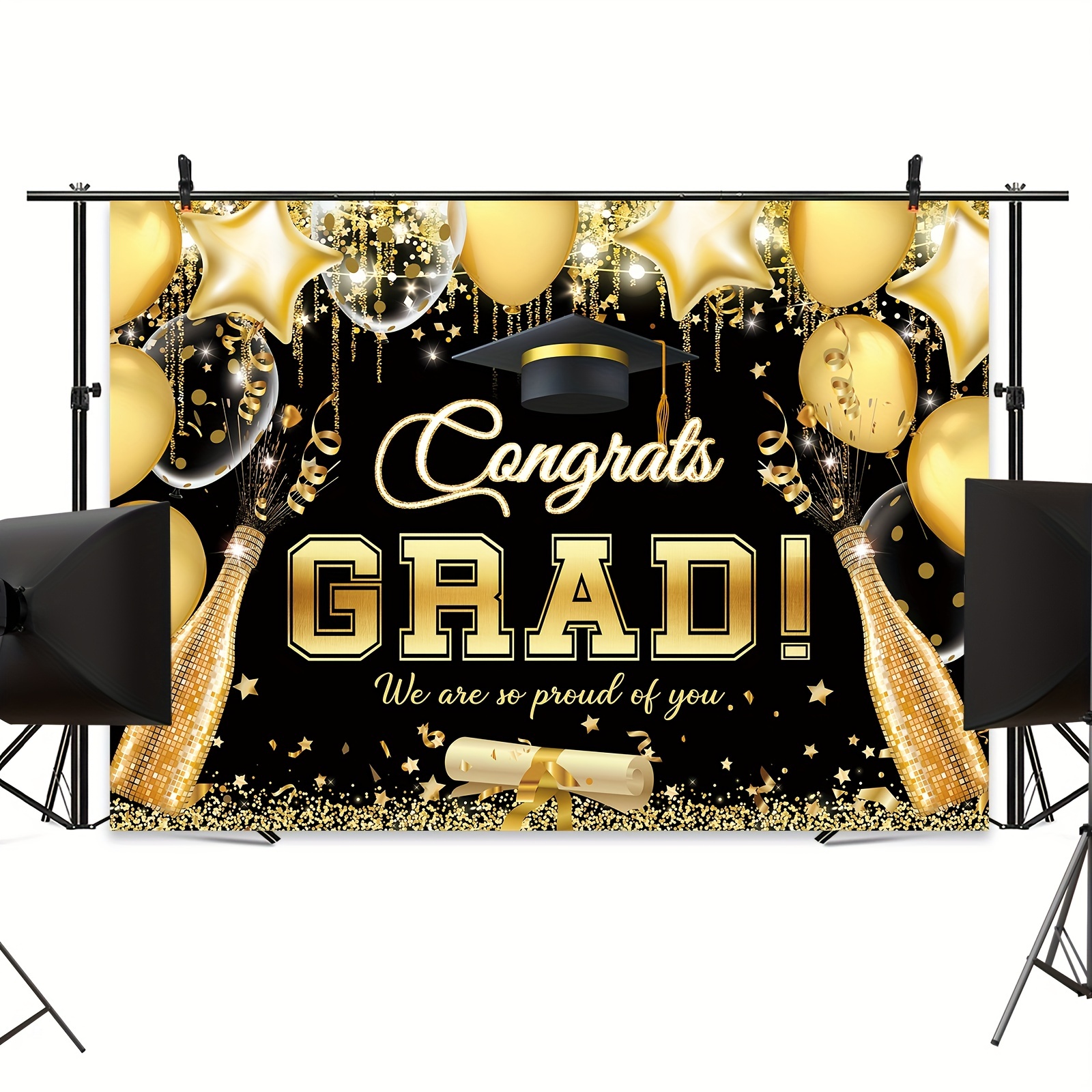 Class of 2023 Graduation Backdrop Congrats Party Gold Photo Background  Banner