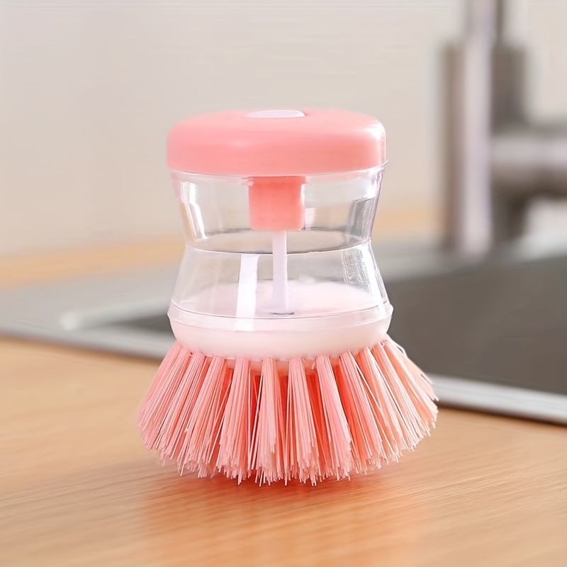 2 in 1 use kitchen cleaning brush scrubber dish washing sponge automatic  liquid dispenser kitchen pot cleaning tool