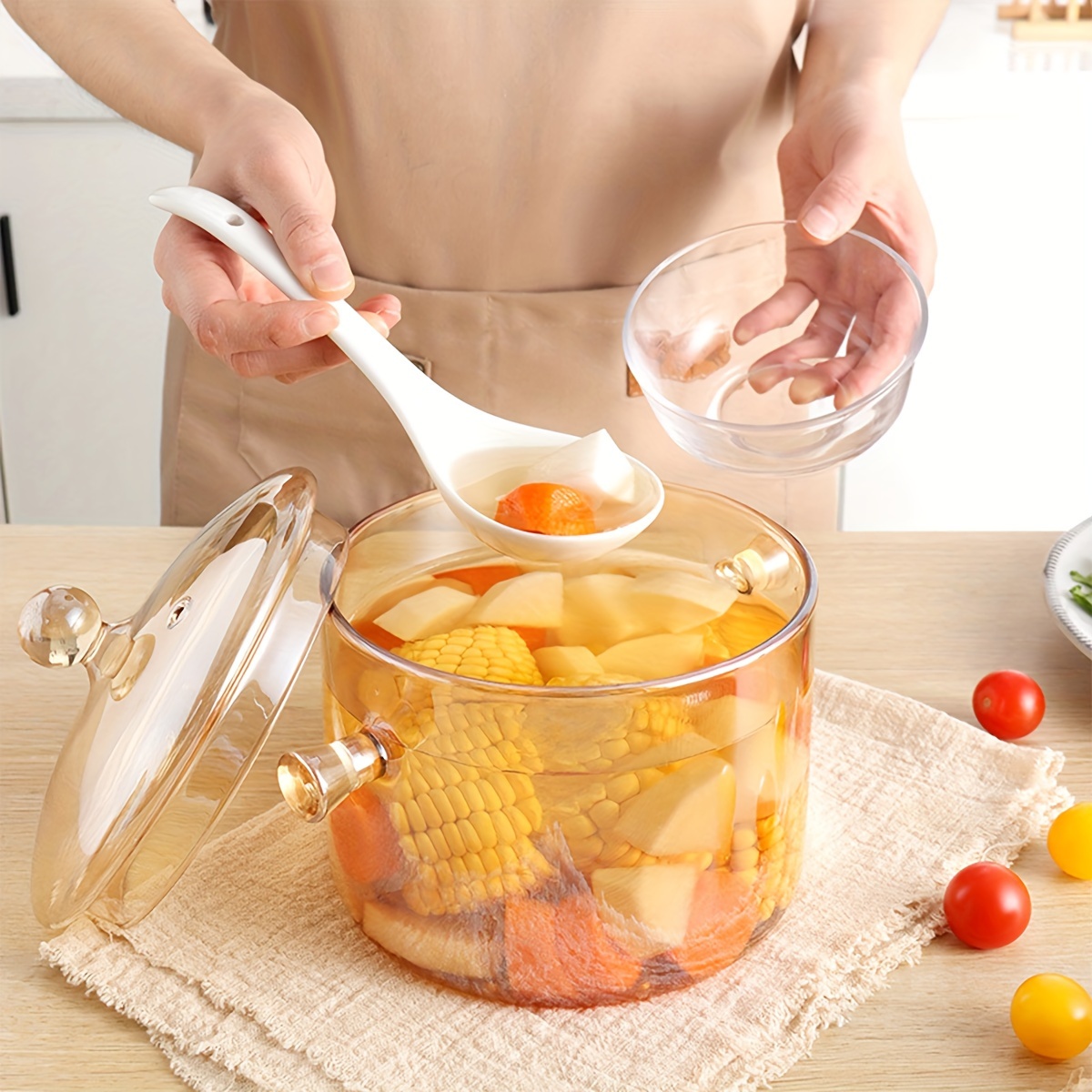 High Borosilicate Glass Pan Thickened Amber-colored Pot with Cover Heated  Stew Pot In An Open