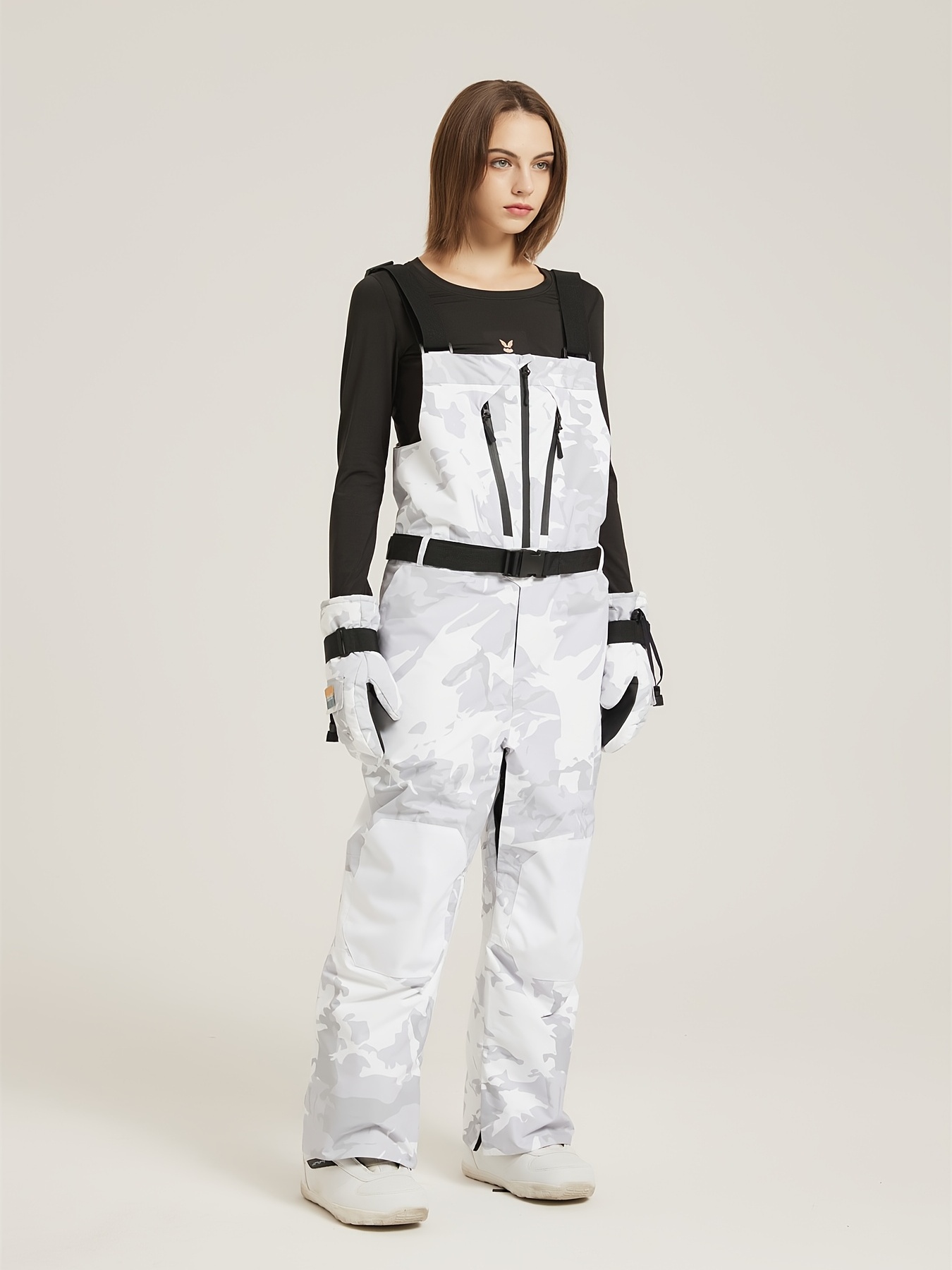 Pantaloni da neve da donna, pattern mimetico termico con cintura, tasche  multiple, pantaloni da sci e snowboard impermeabili e antivento