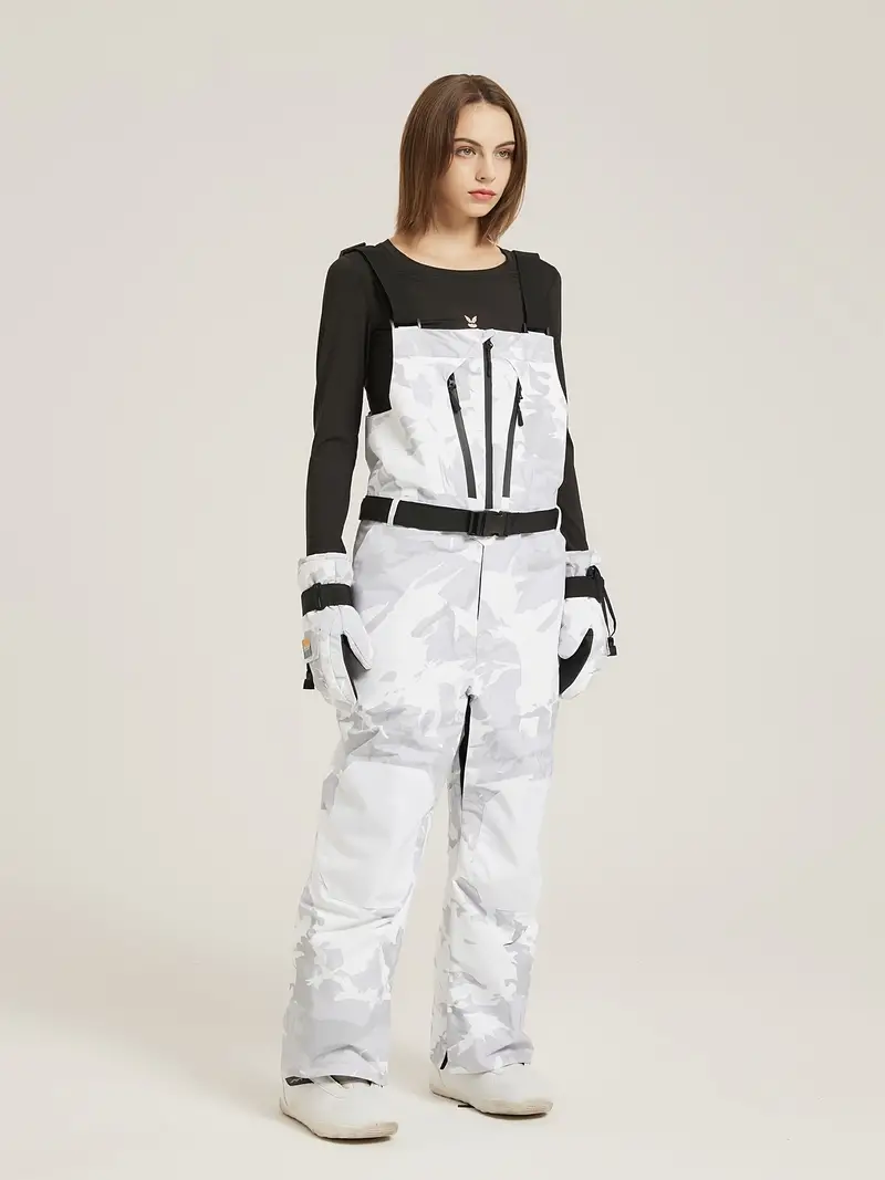 Pantalones de nieve para mujer, baberos de nieve térmicos con patrón de  camuflaje con cinturón, pantalones con pechera de esquí y snowboard  impermeabl