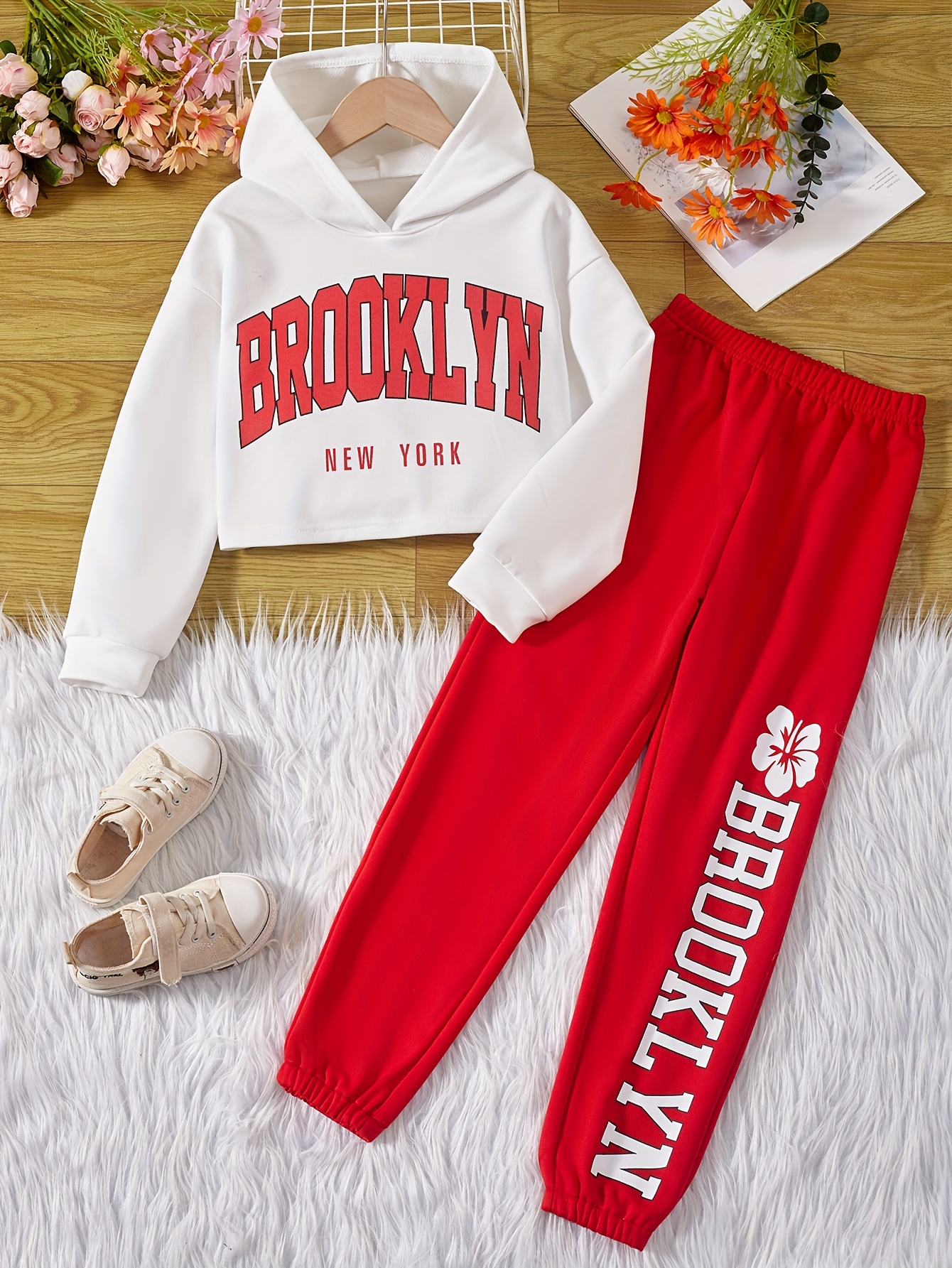 Girl's Stylish Outfit 2pcs, Hoodie & Sweatpants Set, BROOKLYN NEW YORK  Print Kid's Clothes For Spring Fall