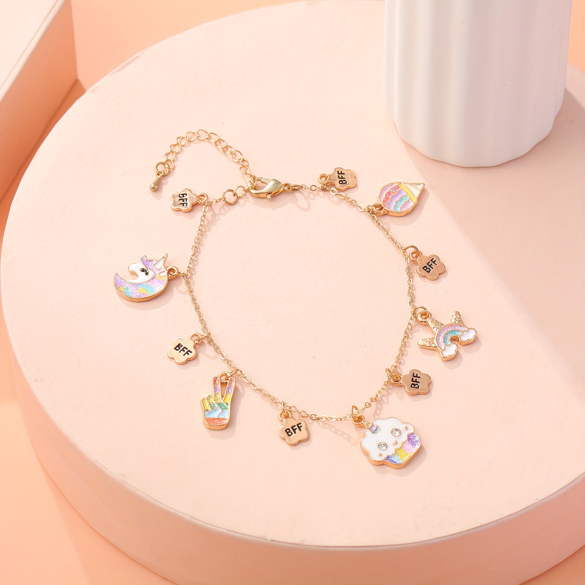 3pcs/set Cute Cartoon Unicorn Heart Rabbit Pendant Best Charms Bracelet, Adjustable Chain Bracelets for Girls Kids Jewelry, Jewels,Temu