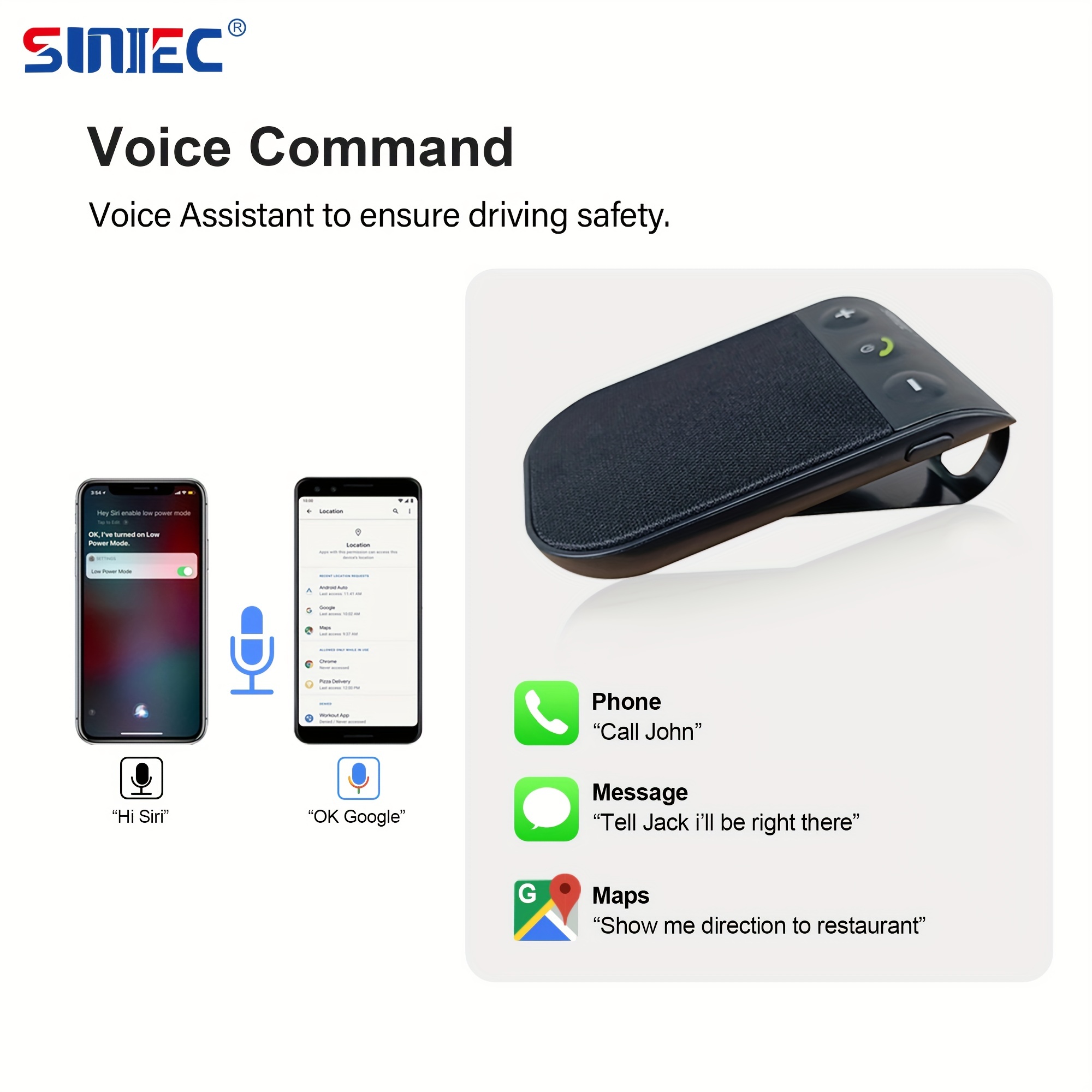 SUNITEC Kit Vivavoce Bluetooth da Auto 5.0,Supporto Siri,Auto ON