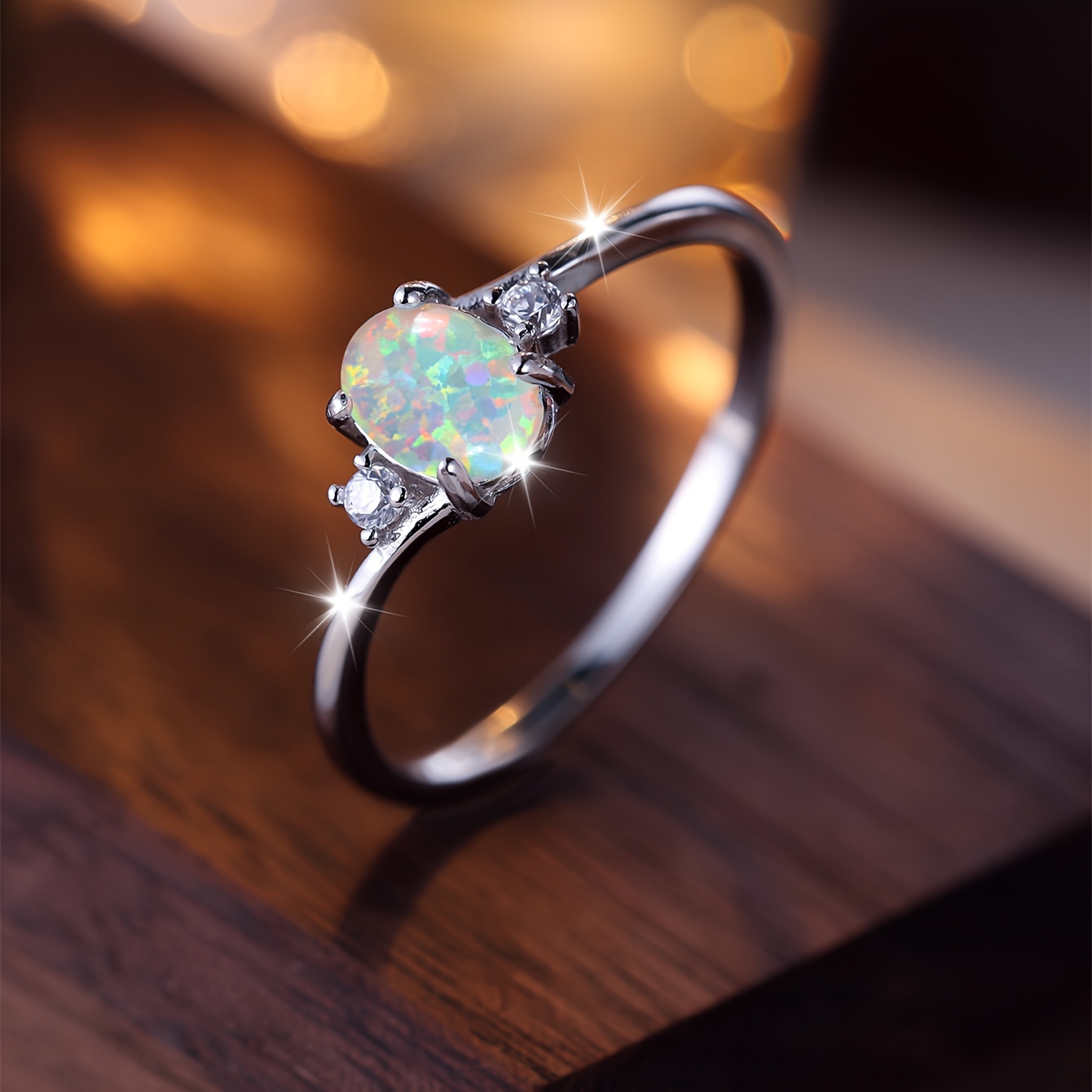 Oval Australian Opal Ring 925 Sterling Silver Plated