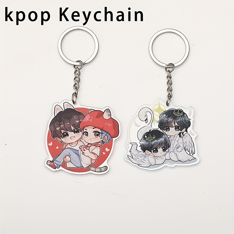 7pcs Korean Cartoon Acrylic Keychain Mixed Color Cute Small Key