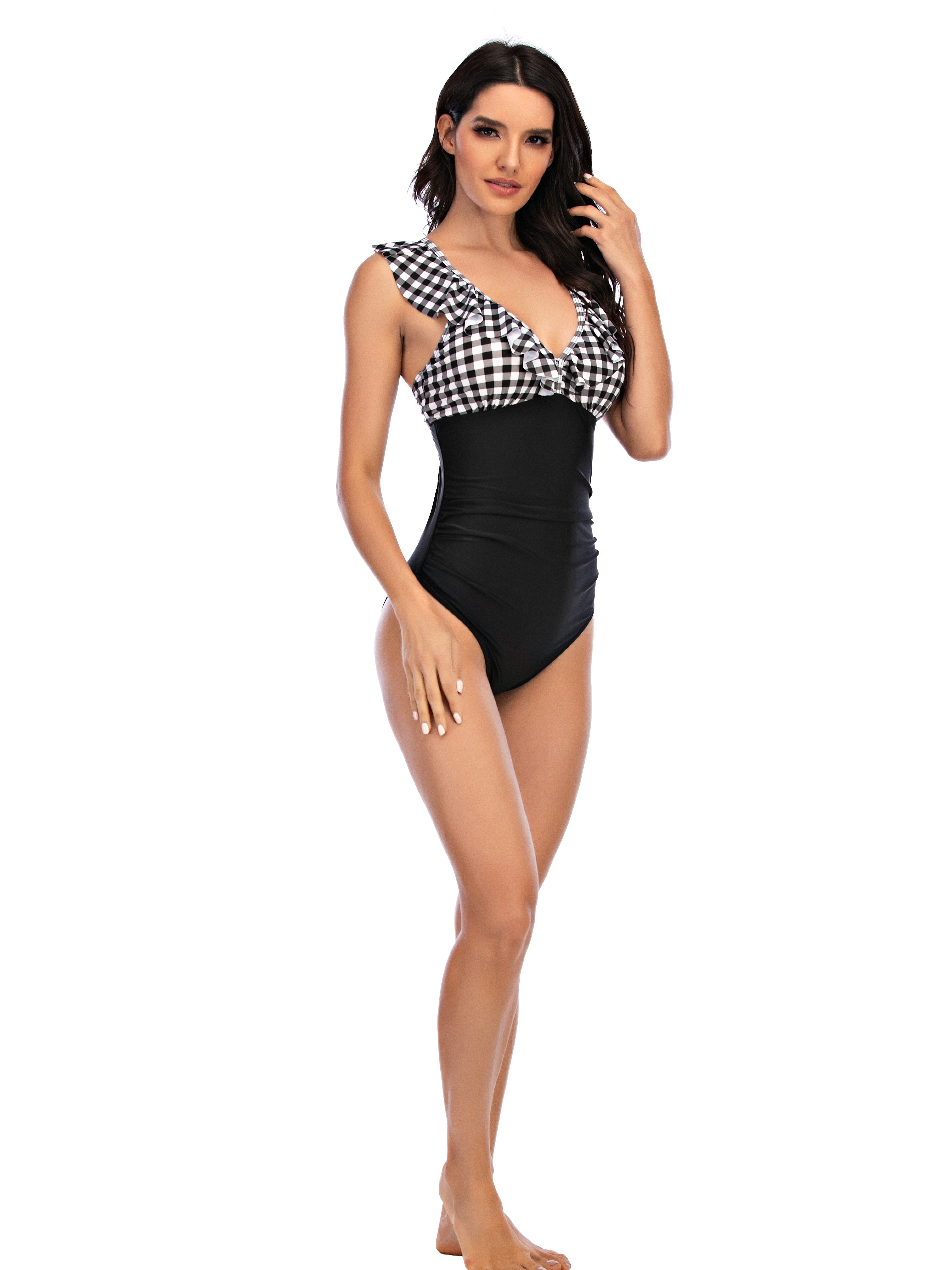 Ruffles Back Cut Swimsuit Criss Cross Lace Ruched - Temu Canada