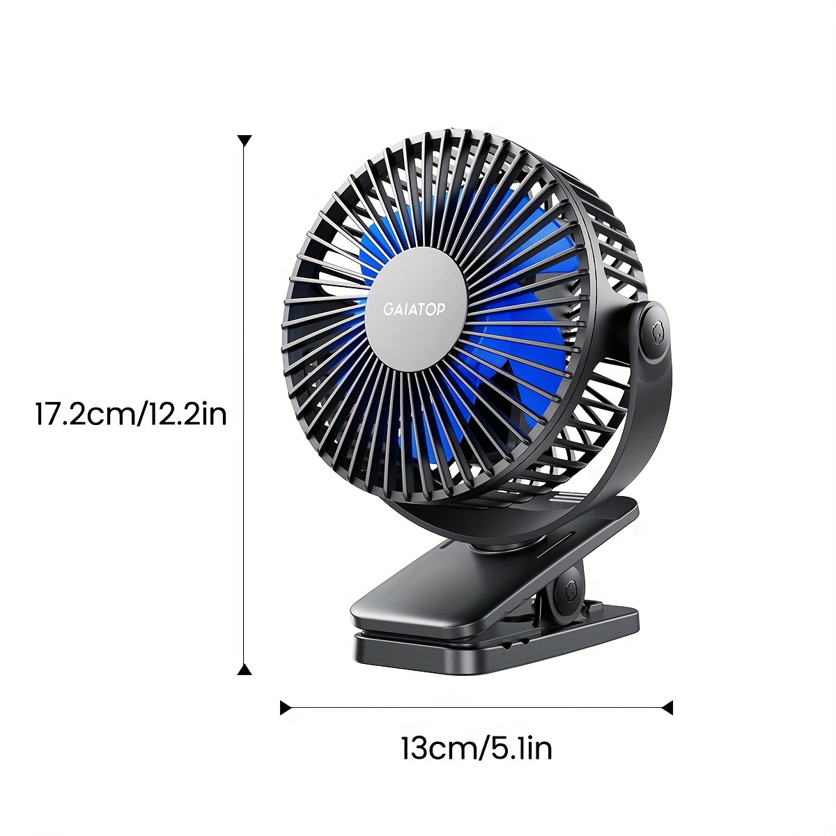 Tradineur - Mini ventilador recargable portátil con pinza, rotación 360º, 3  velocidades, silencioso, diseño compacto, 22 x 10,5
