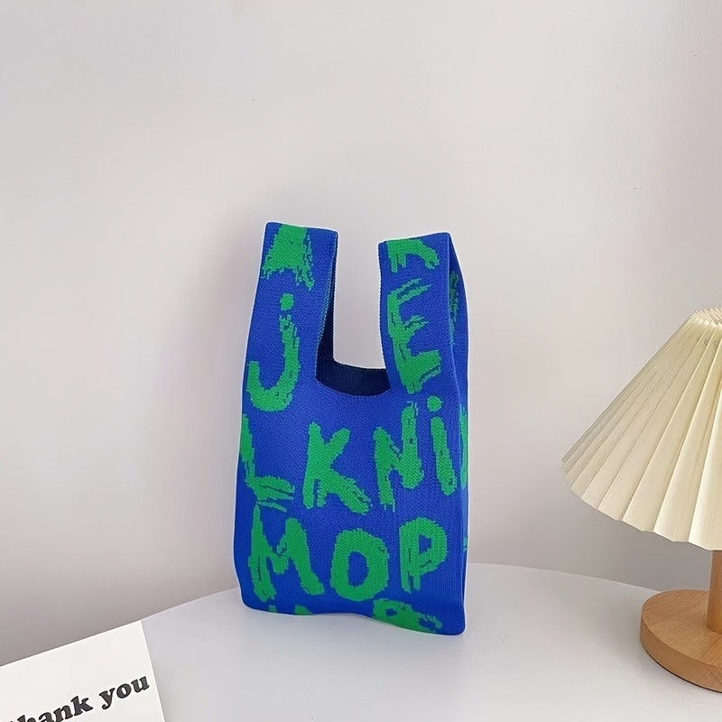 Letter Pattern Knit Handbag Stylish Shoulder Bag