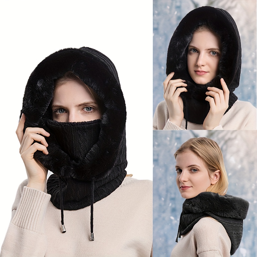Chapeau de Ski tricoté 3 en 1 pour femmes, avec écharpe, cache-cou, capuche  doublée polaire, masque facial, cagoule pour Sports de plein air, hiver –  les meilleurs produits dans la boutique en