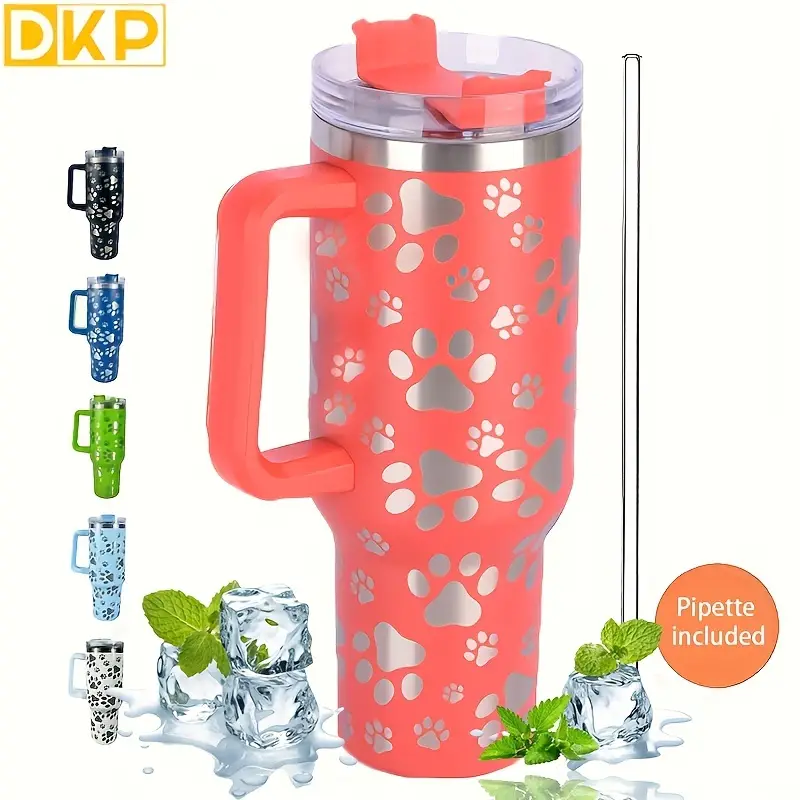 Insulated Tumbler With Handle Straw Lid Creative Laser Cat - Temu