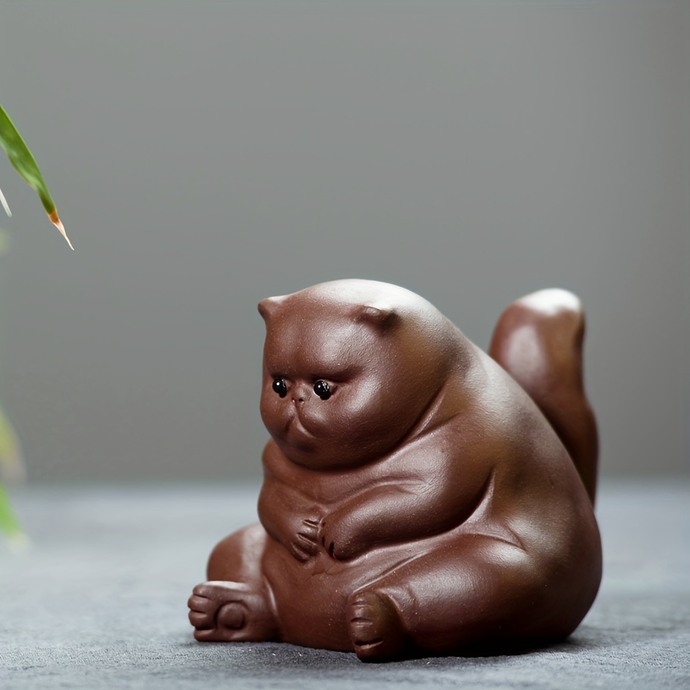 Cat Clay Sculpture Fat Cat Handmade Ceramic Carving - Temu