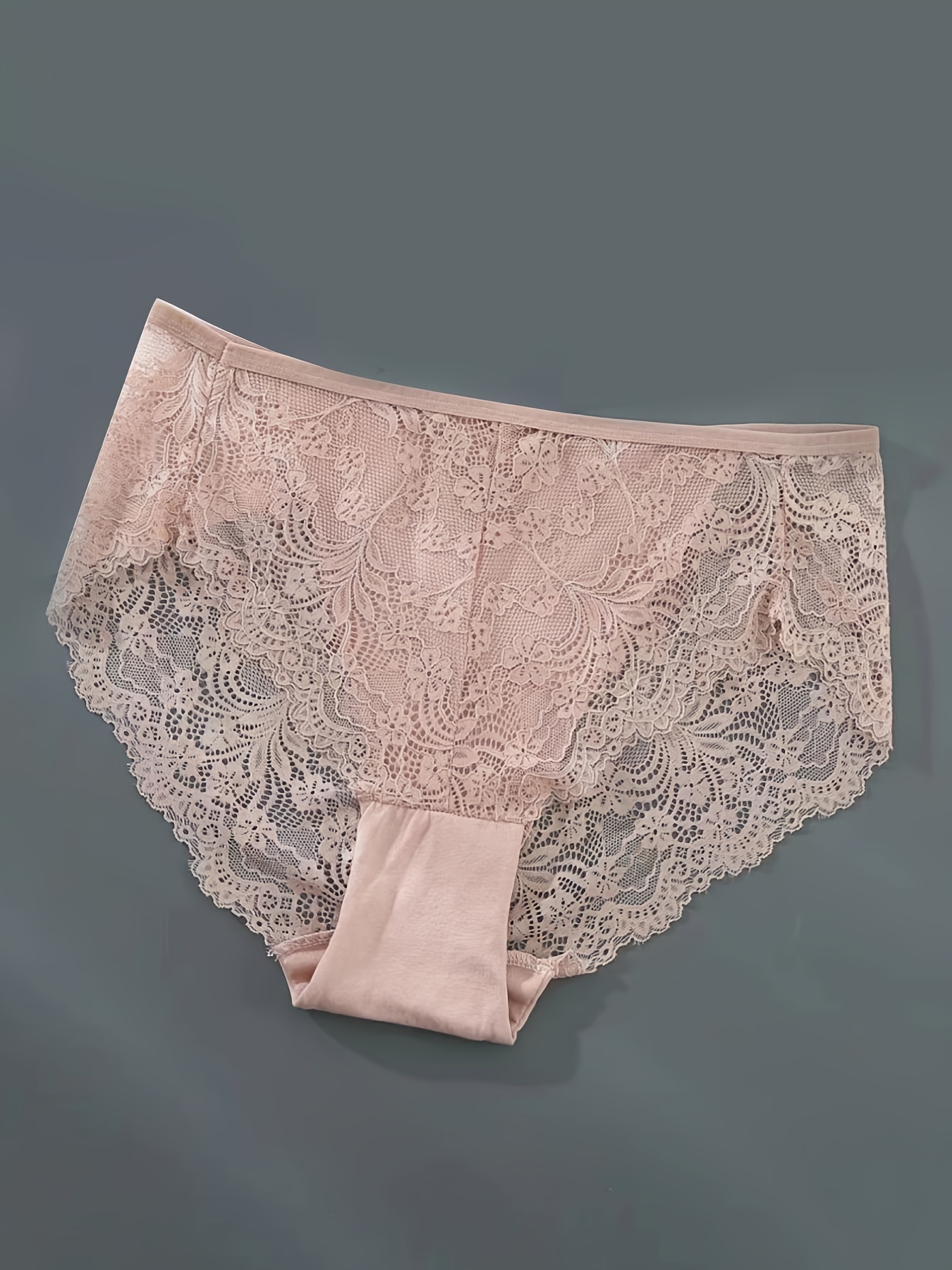 3pcs Lace Stitching Briefs, Sexy High Waist Floral Lace Mesh Panties,  Women's Lingerie & Underwear
