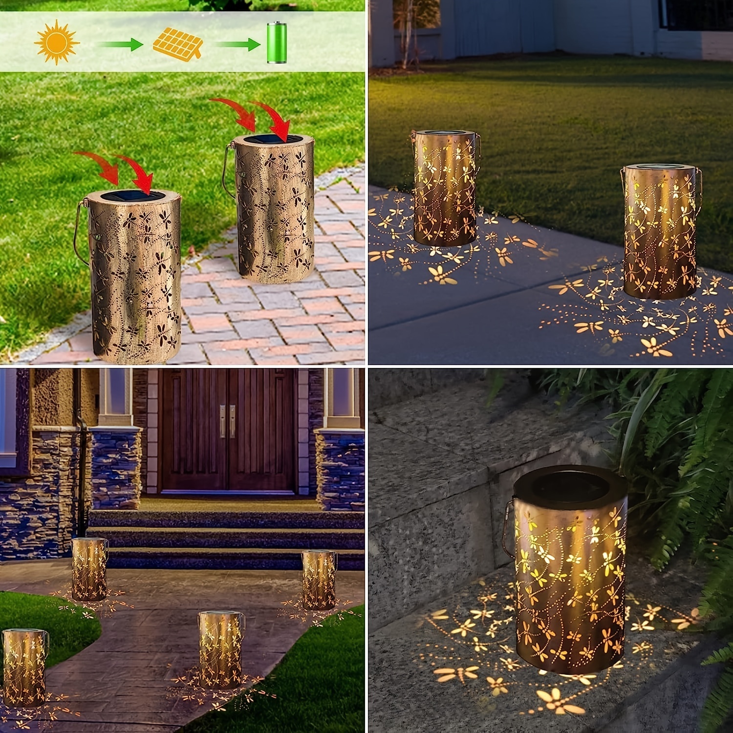 Solar Lanterns Outdoor Waterproof, Metal Dragonfly Solar Lights Decorative  Table Lights Solar Hanging Lantern Garden Lights for Patio Yard Landscape