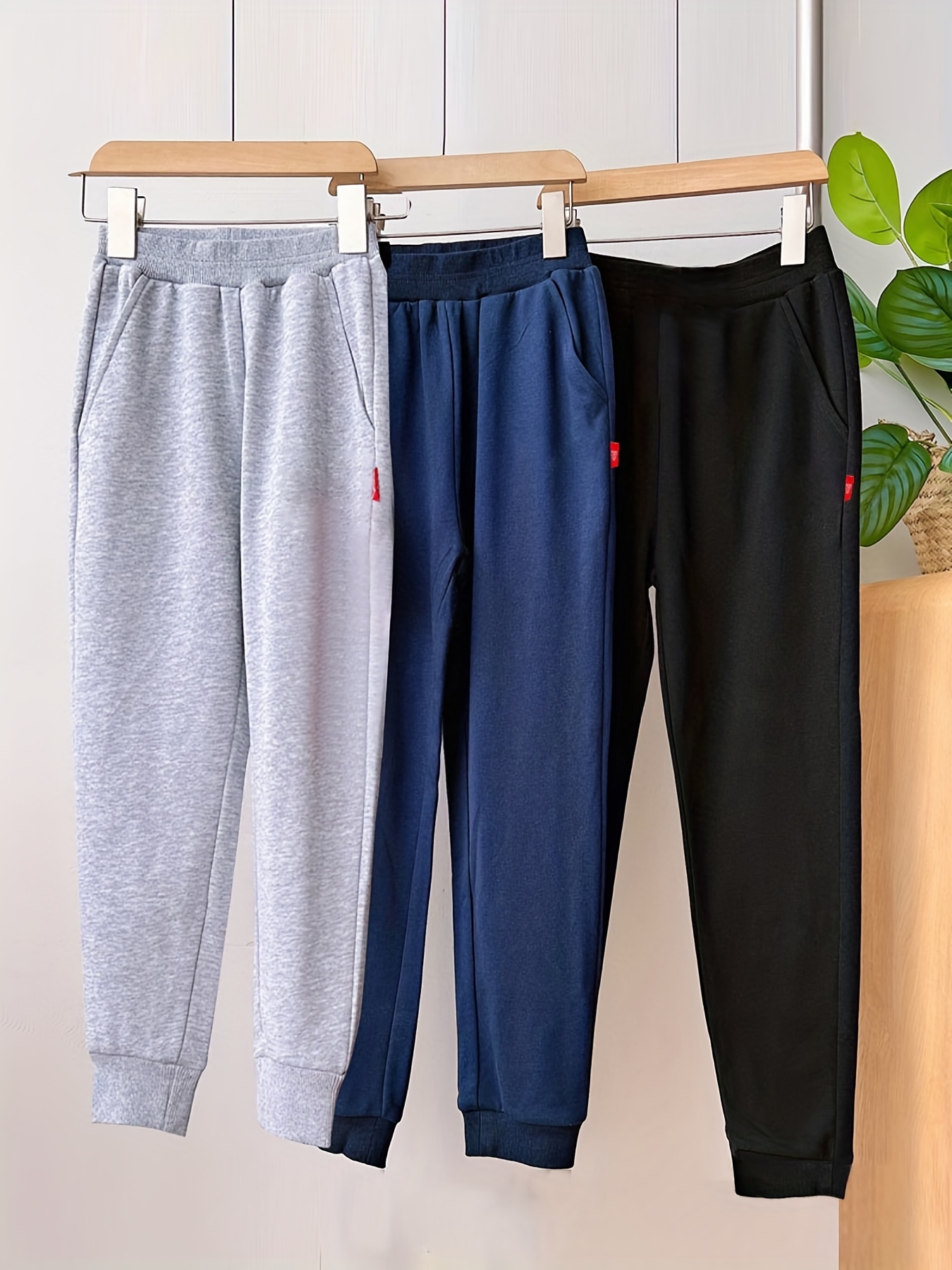 3pcs Boys Solid Cotton Jogger Sweatpants