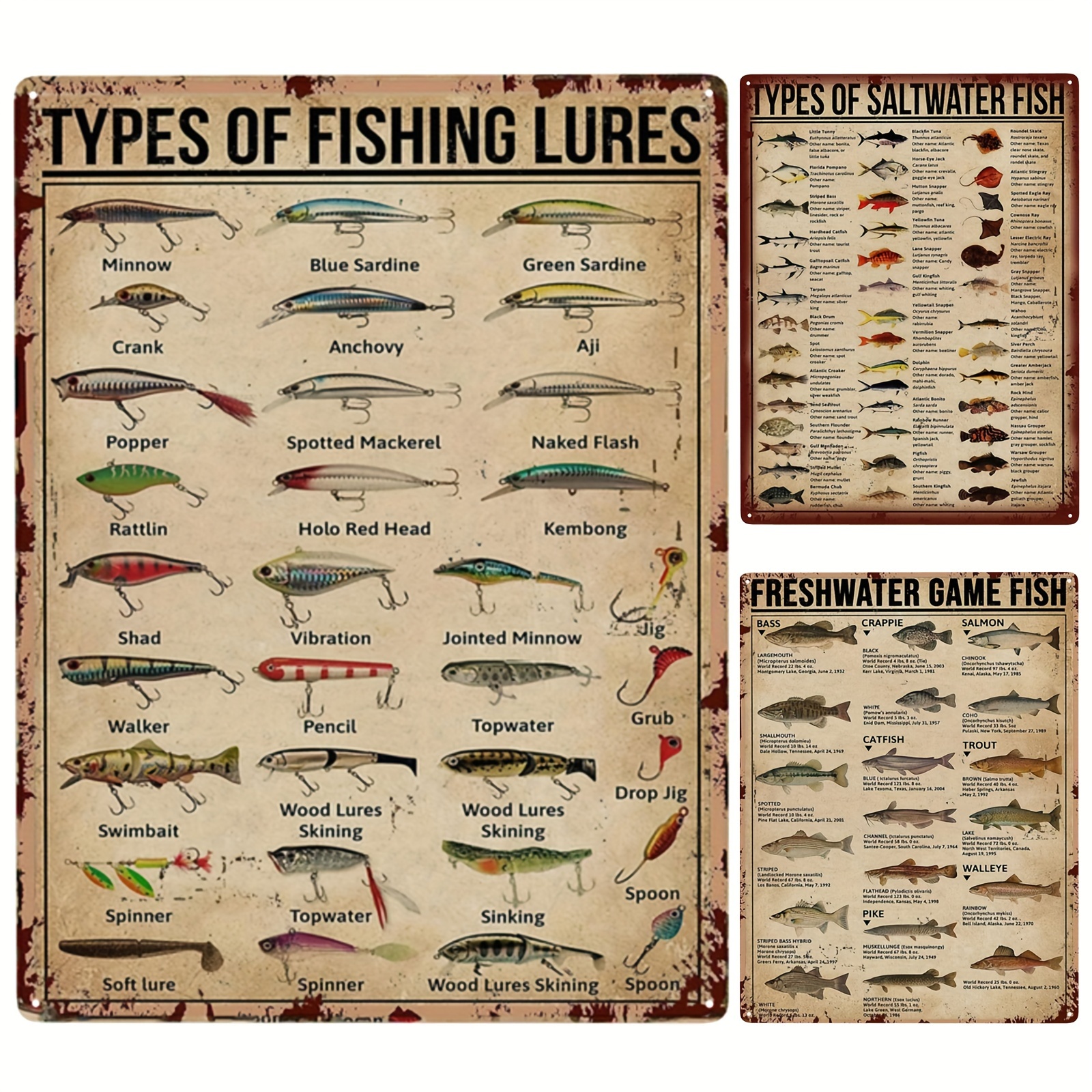 Freshwater Game Fish Tin Sign Vintage Fishing Wall Decor - Temu Canada