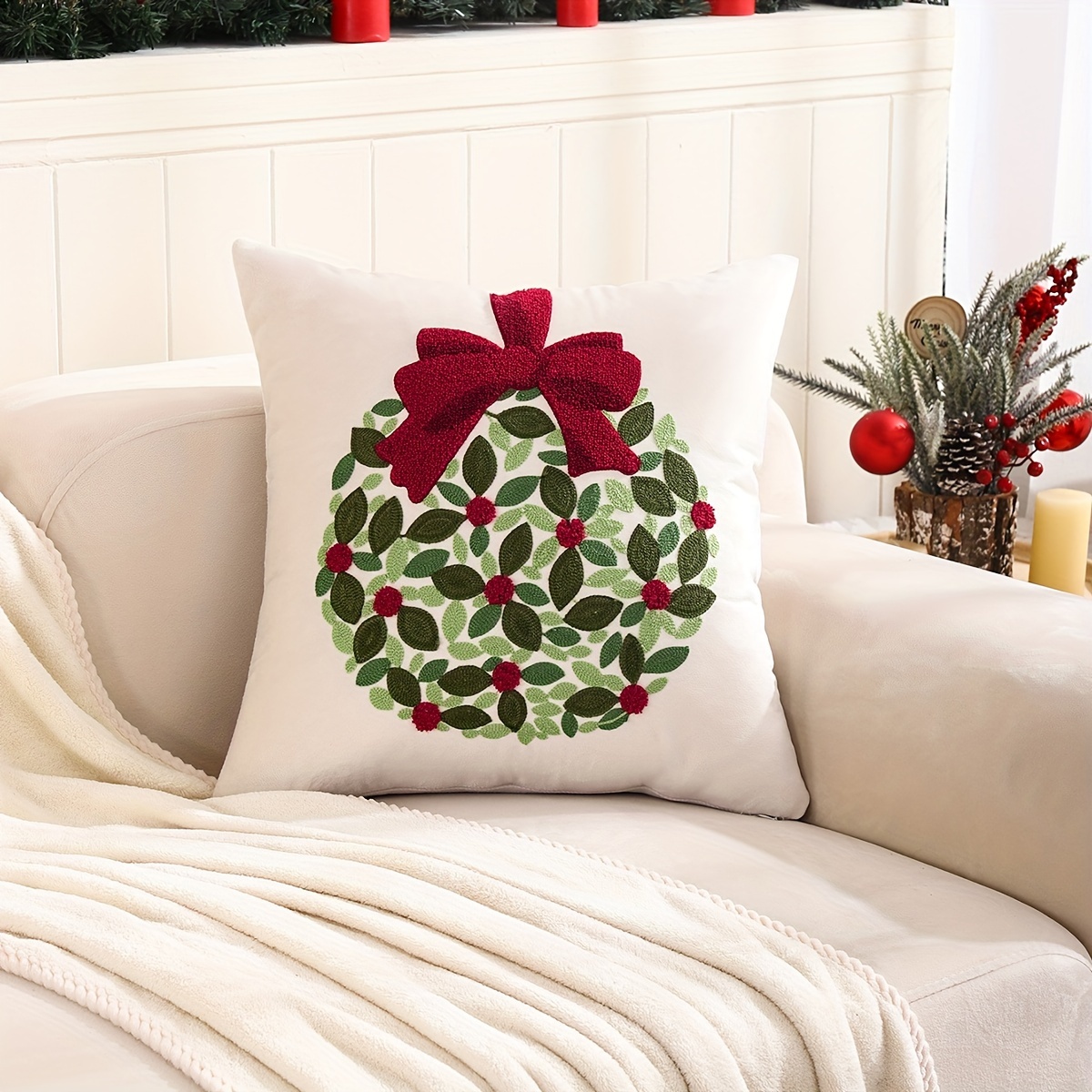 Christmas Pillow Covers Soft Canvas Christmas Winter Snowflake Style  Embroidery Throw Pillows Covers Bed Sofa Cushion Pillowcases for Kids  Bedding 1