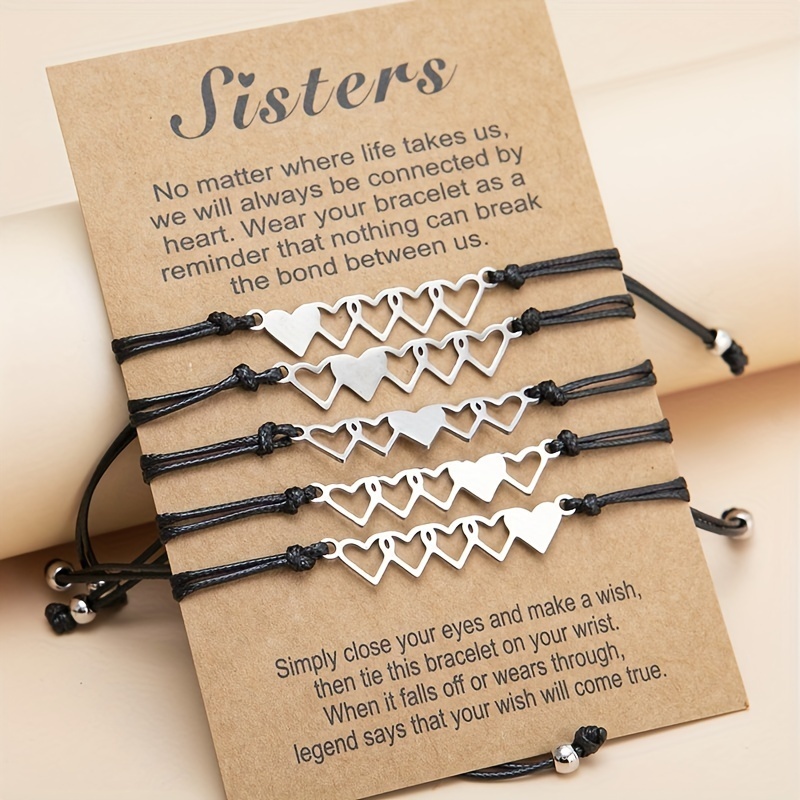 

5 Pcs Love Heart String Bracelet Set Friendship Style Hand Jewelry For Best Friends