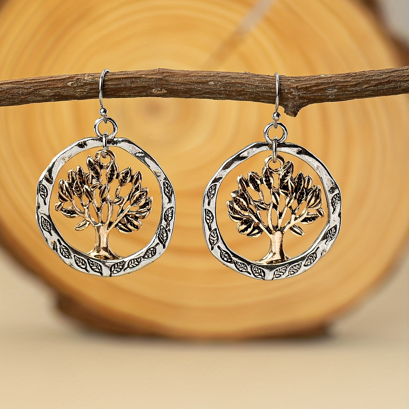 Boho Bohemian Tree Of Life Round Earrings Zinc Alloy Retro Style