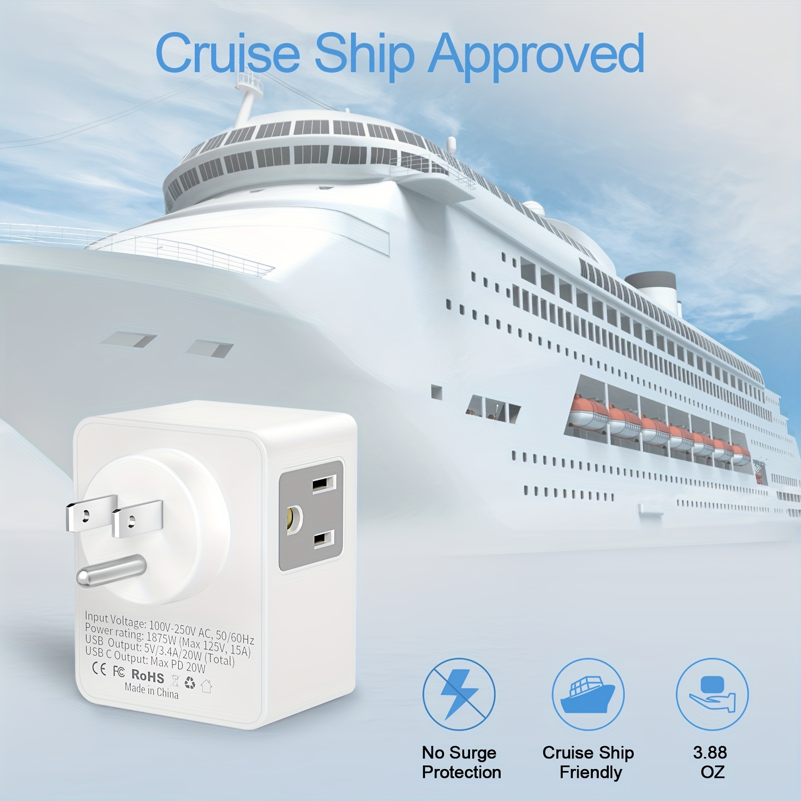 Cruise Power Cube (Cruise Ship Allowed) Non Surge with USB Ports – Cruise On