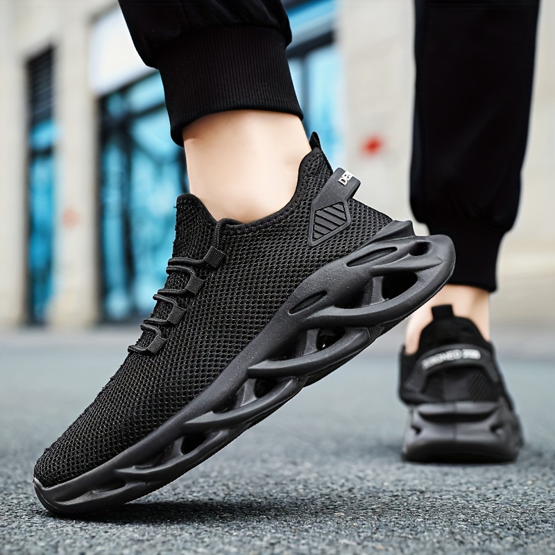 Plus Size Mens Trendy Solid Woven Knit Breathable Blade Type Sneakers Comfy  Non Slip Lace Soft Sole Shoes Mens Outdoor Activities, Find Great Deals