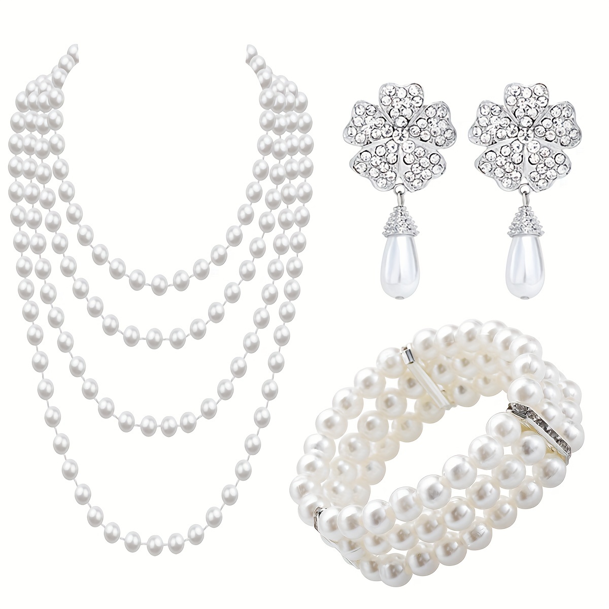 

Luxury 4-piece Faux Pearl Jewelry Set For Wedding, Party, And Everyday Wear, Includes Necklace, Earrings, And Pendant, Perfect For Valentine's Day And Any Occasion