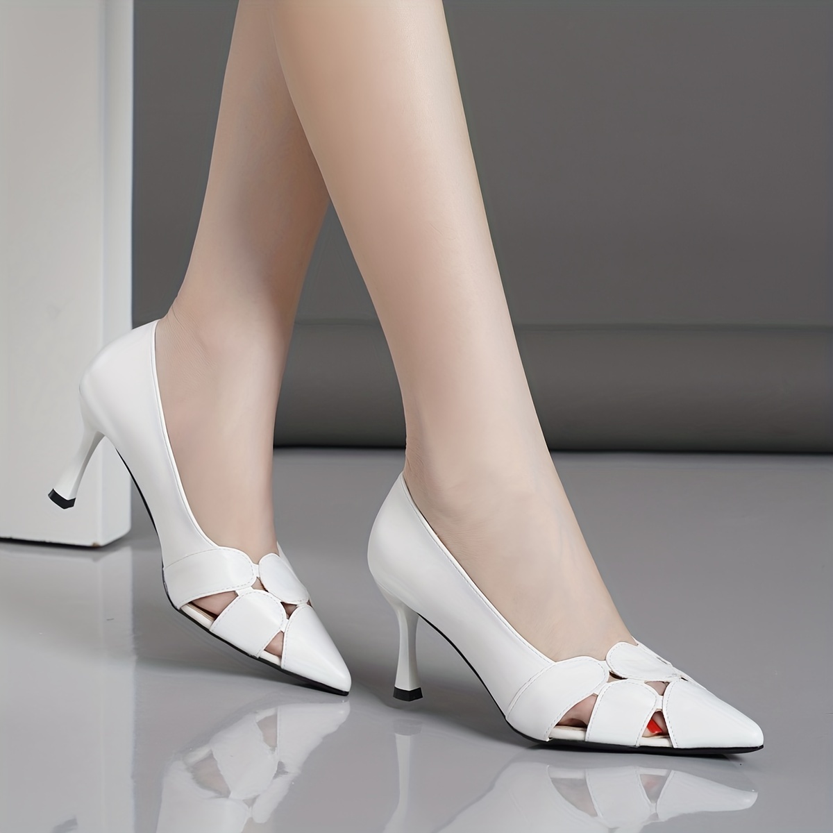 Women's Solid Color Stiletto Heels, Elegant Cutout Design Point