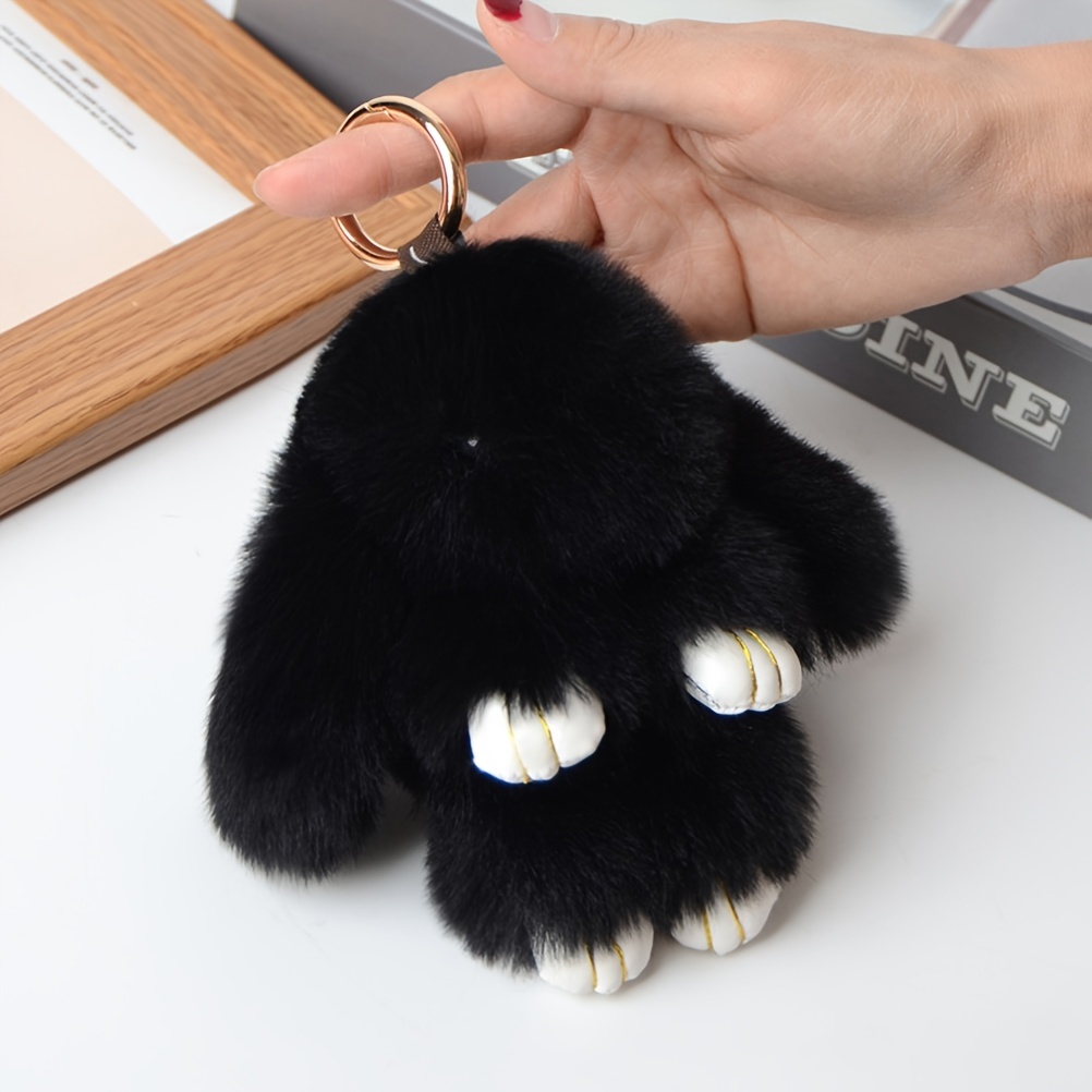 15cm Cute Fluffy Bunny Keychain Genuine Rex Rabbit Fur Key Chains For Women  Bag Toys Doll Fluffy Pom Pom Lovely Pom Pom Keyring