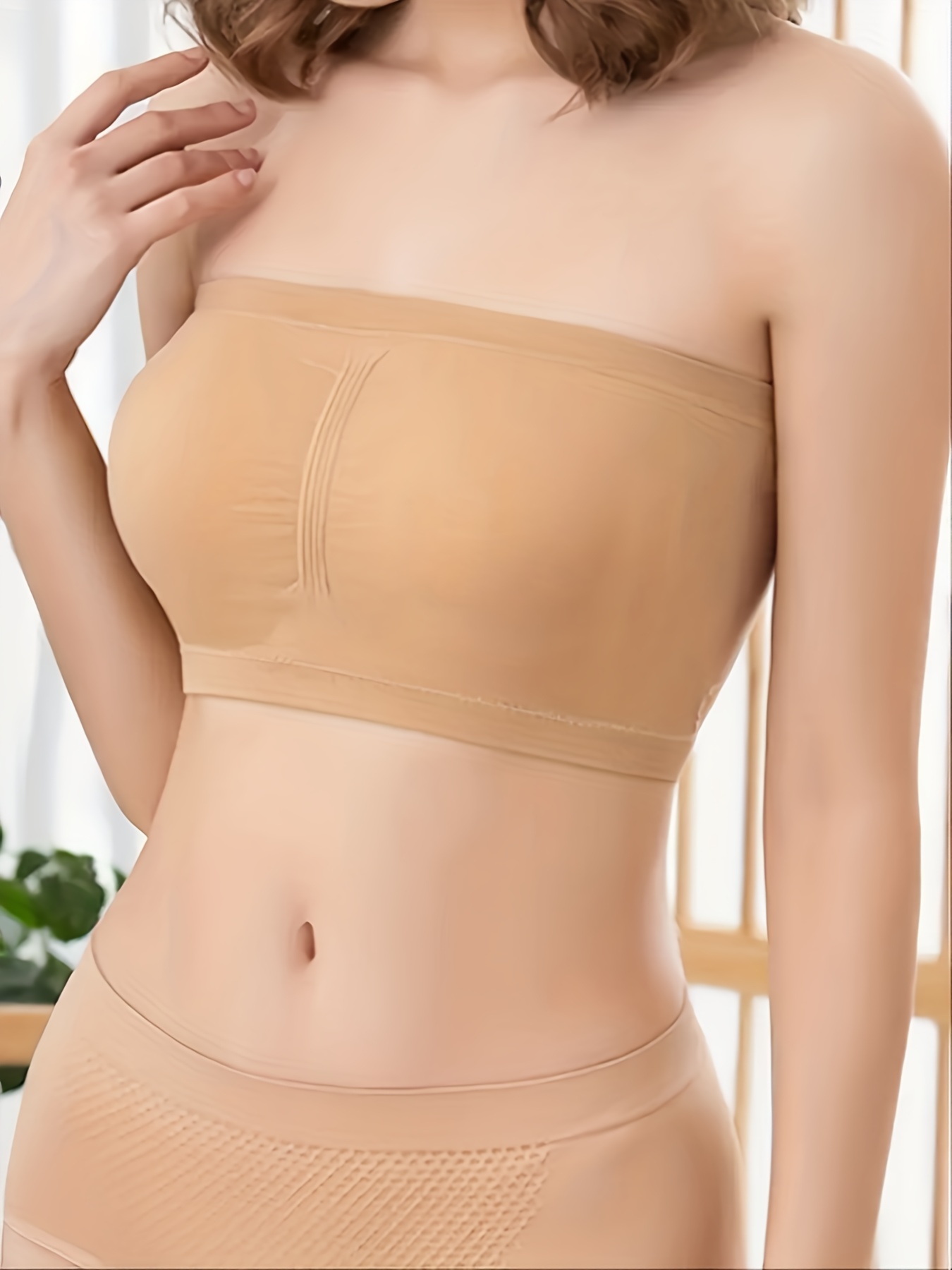 Solid Strapless Bandeau Bra Soft Comfy Wireless Everyday Bra