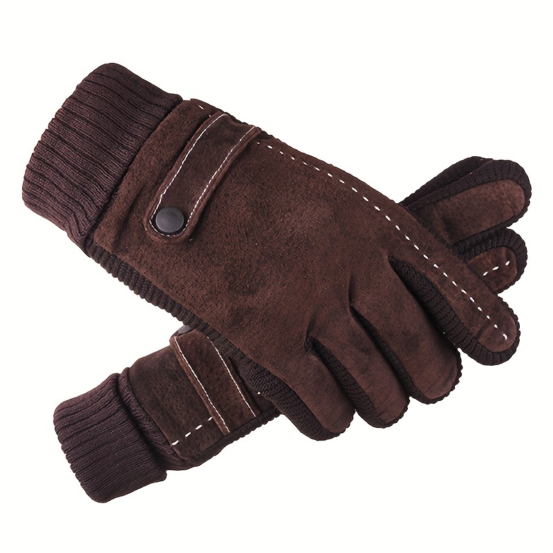 1 Par Guantes Cuero Hombre, Guantes Gruesos Terciopelo Negros Cálidos  Invierno - Joyería Accesorios - Temu Chile