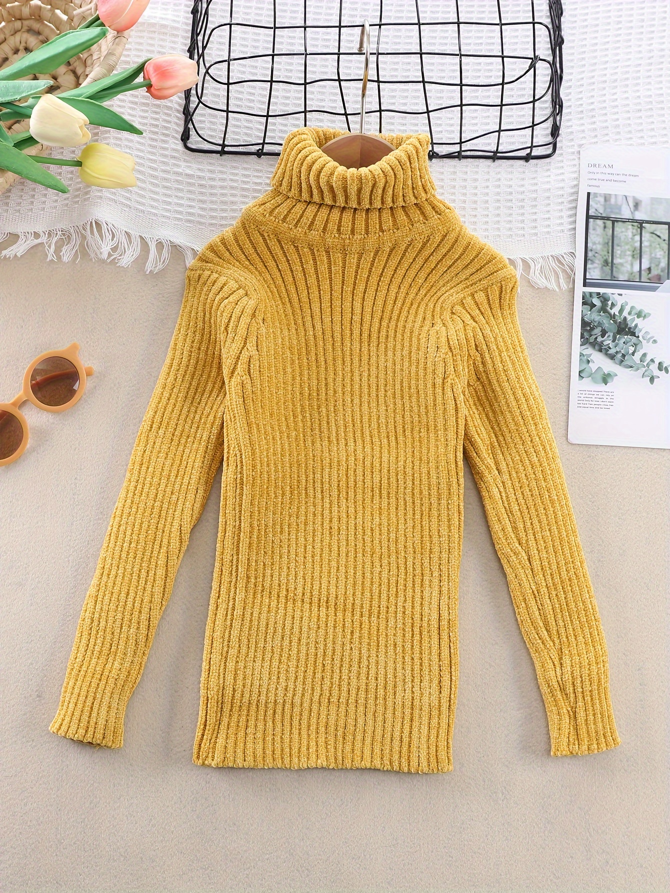 Mustard Yellow Sweater - Chenille Knit Sweater - Pullover Sweater
