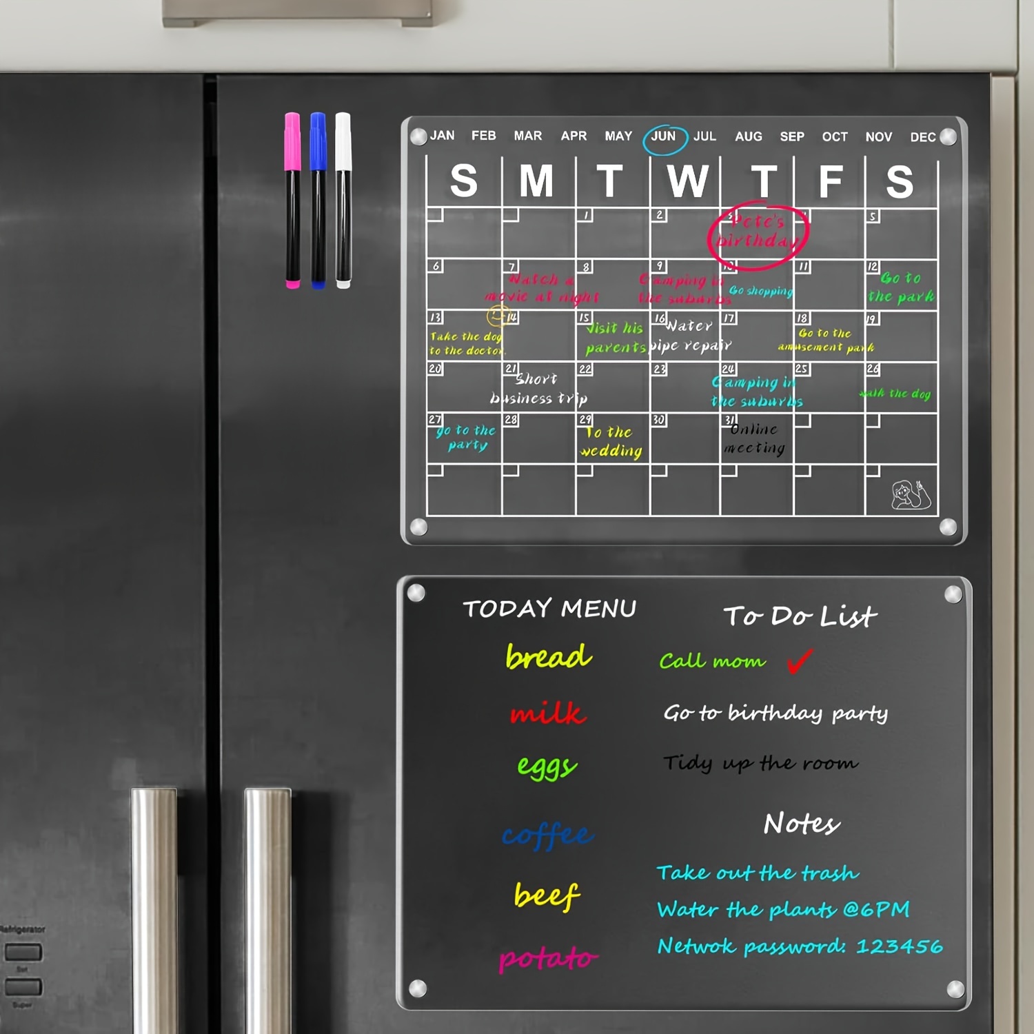 PLANIFICATEUR MENSUEL Calendrier de réfrigérateur magnétique pour tableau  noir Comprend un stylo et une gomme GRATUITS -  France