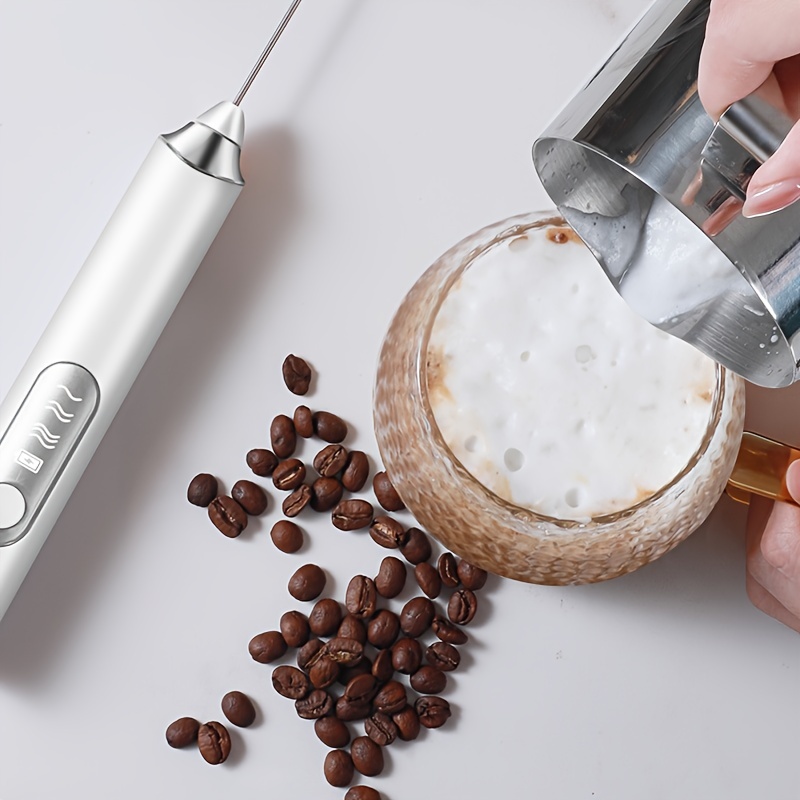 Stainless Steel Black Milk Frother Rechargeable Handheld 3-Speed Adjustable  For Latte Coffee