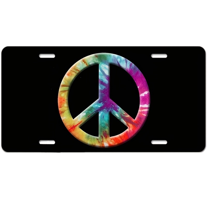 1pc Colors Peace Sign Front License Plate Cover Peace Symbol On Black  Background Decorative License Plates For Car Aluminum Novelty 6x12 Inch -  Automotive - Temu