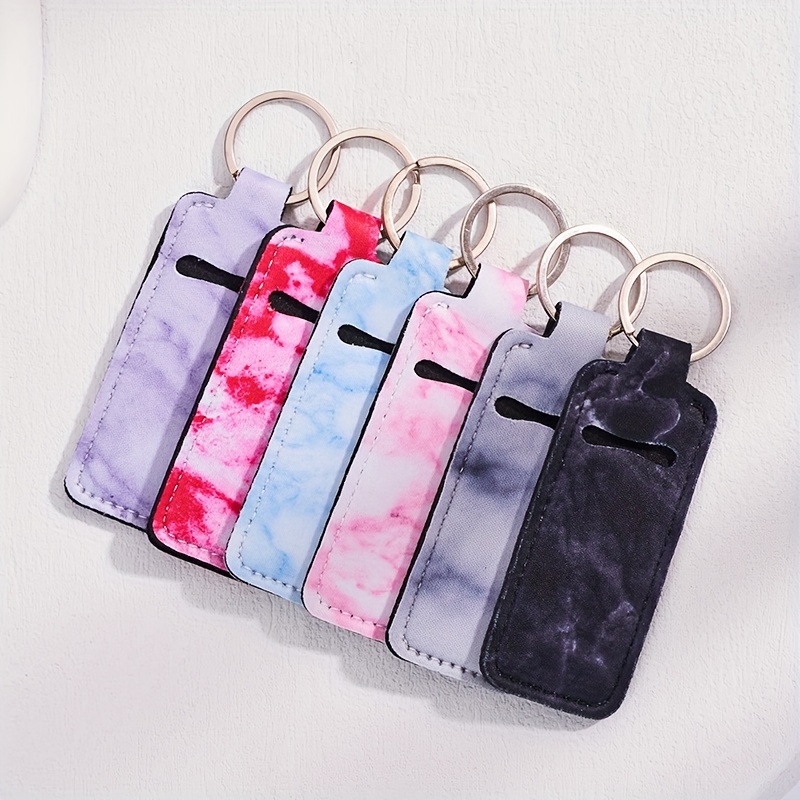 Lipstick Sleeves Holder Keychain Marble Tight-Knit Elastic Lipstick Pouch Portable Travel Accessory for Women Girls Gifts,Temu