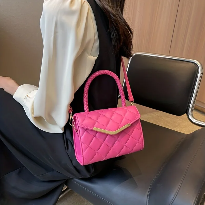 Solid Color Argyle Quilted Versatile Shoulder Bag Flap Magnet Stylish  Shoulder Bag Pu Leather Trendy Crossbody Bag - Bags & Luggage - Temu