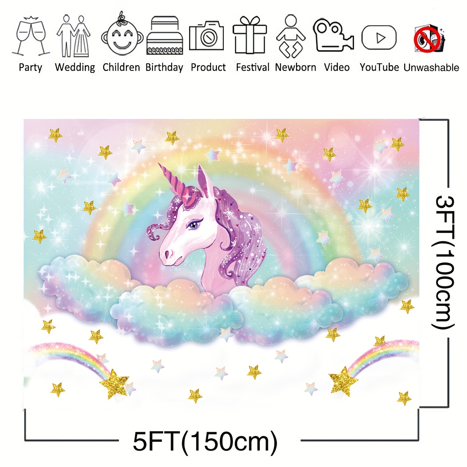 Mocsicka Unicorn Birthday Party Backdrop Magical Rainbow Unicorn