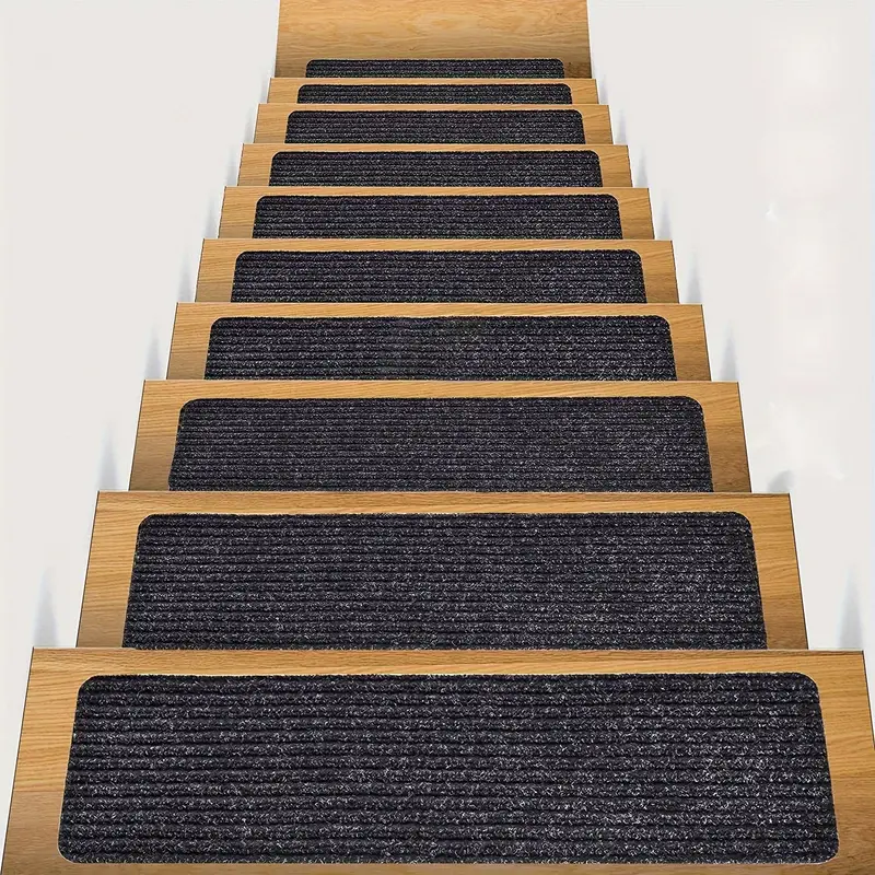 Juego de 13 alfombras para peldaños de escalera, línea dorada, de tela azul  marino tailandesa para antideslizantes, autoadhesivas, alfombras de