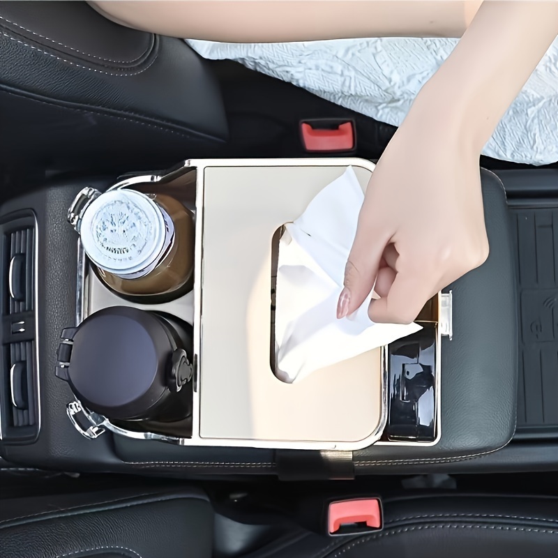 1pc Car Armrest Box Storage Box With Cover, Multifunctional Storage Box,  Tissue Box With Cup Holder & Hook, Car Interior Accessories